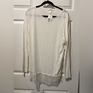 H&M White Long Sleeve Top with Lace Detail